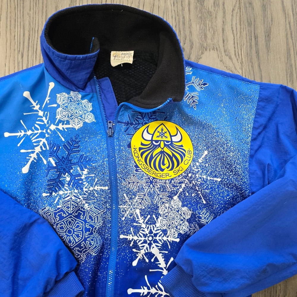 Vintage VO Max Kongsberg Ski Club Full Zip Jacket Blue Unisex Small Snowflakes